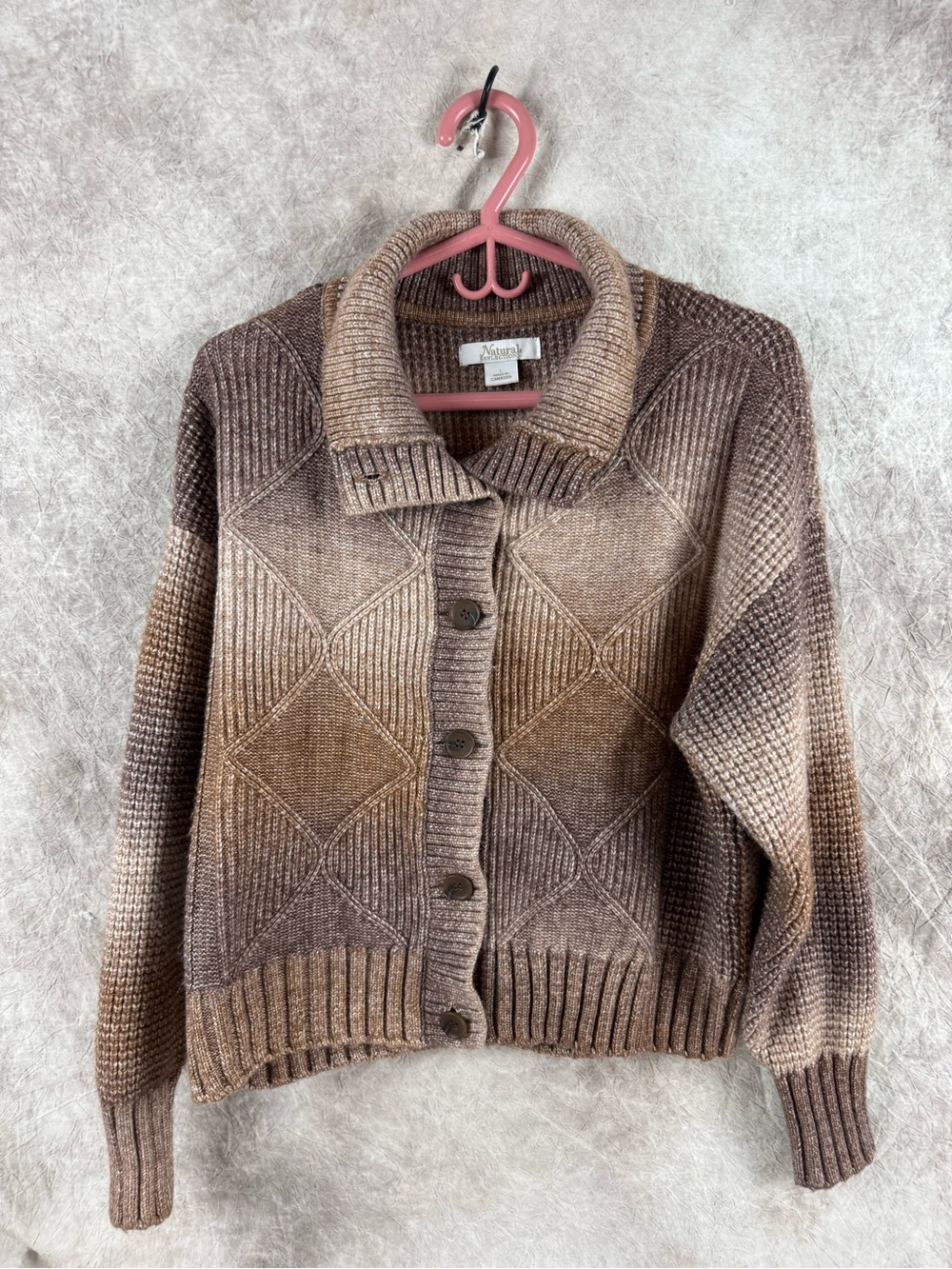 Natural Reflections Brown Ombre Textured Diamond Turtleneck Cardigan